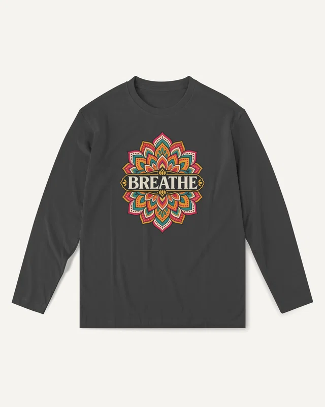 Breathe Mandala Long-Sleeve T-Shirt in Black — front
