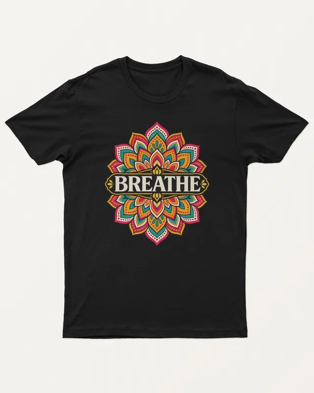 Breathe Mandala Regular T-Shirt in Black — front