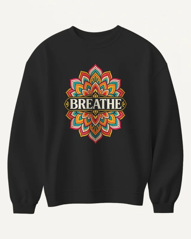 Breathe Mandala Sweatshirt in Black — front