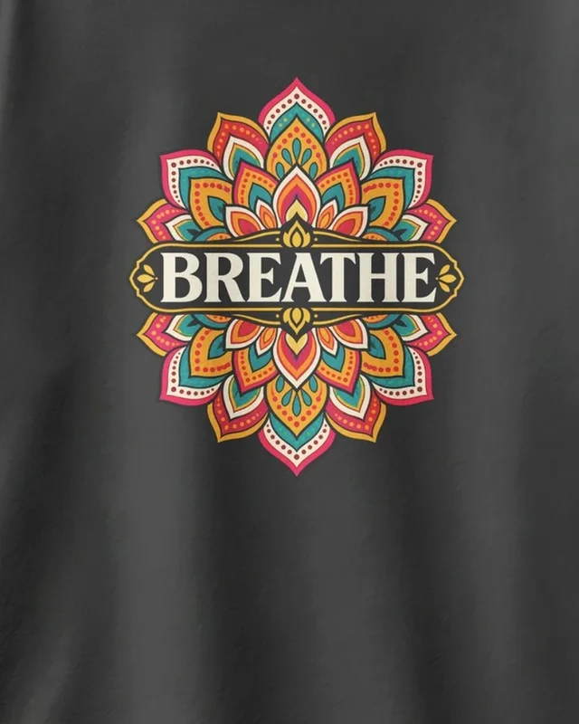 Breathe Mandala Oversized T-Shirt in Black — design detail