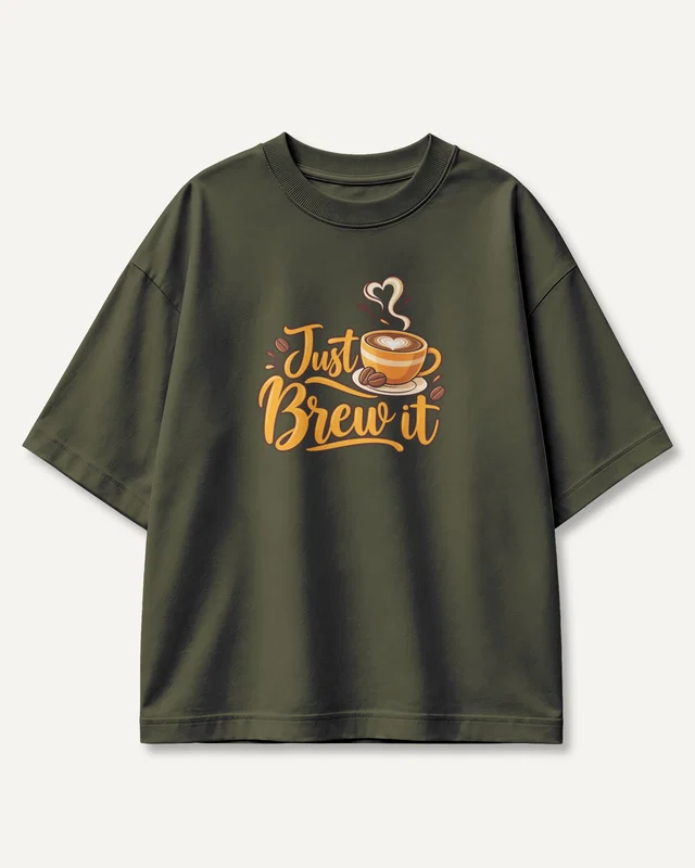 Just Brew It Oversized T-Shirt in Olive Green — front