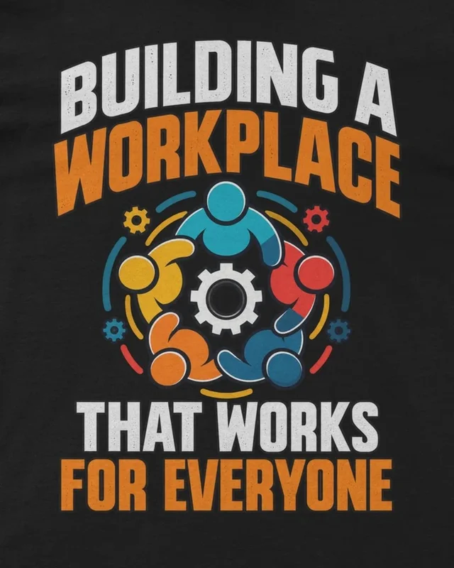 Building a Workplace That Works for Everyone Regular T-Shirt in Black — design detail