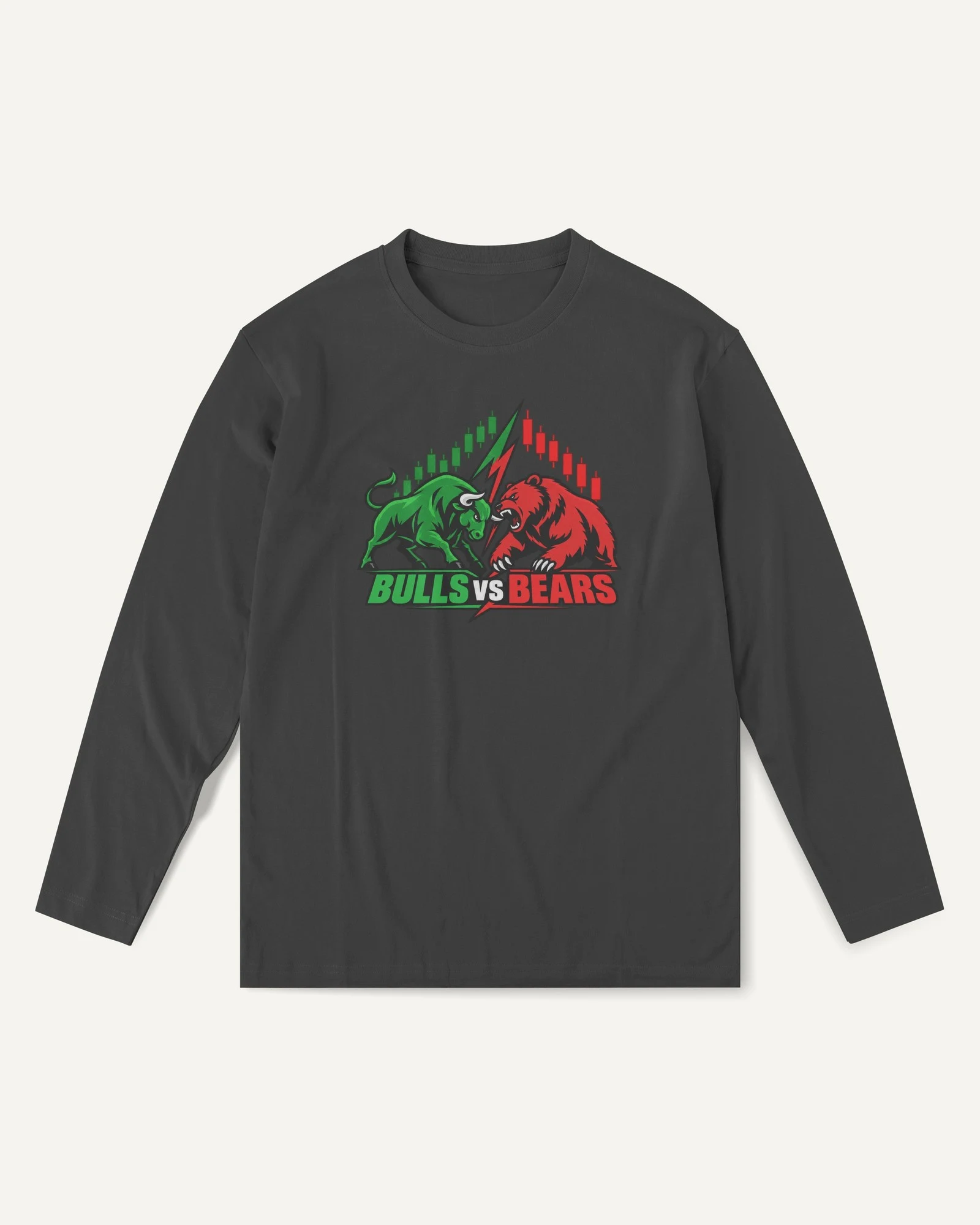 Bulls vs Bears Long-Sleeve T-Shirt in Black — front Bulls vs Bears Long-Sleeve T-Shirt in Black — front