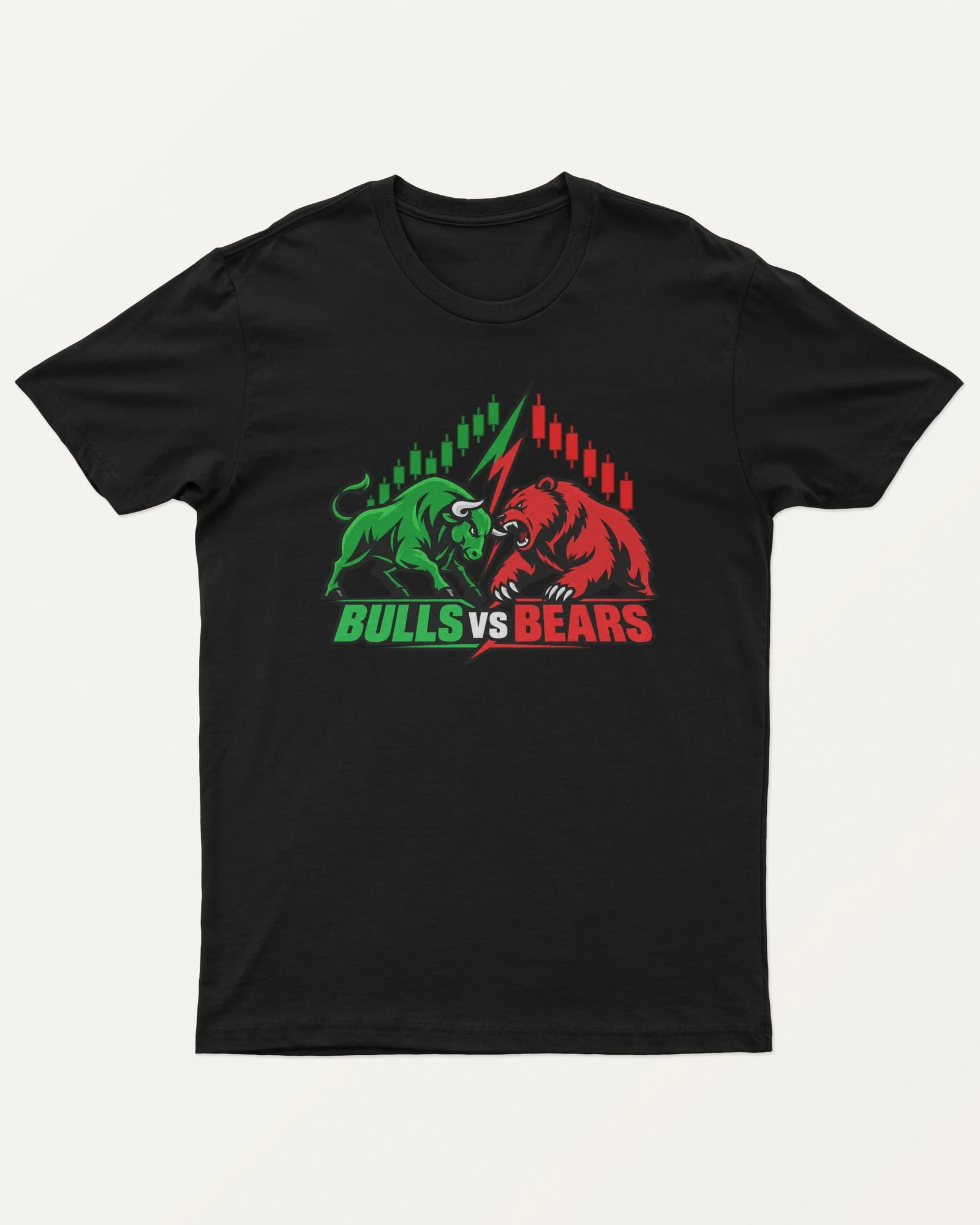 Bulls vs Bears Regular T-Shirt in Black — front Bulls vs Bears Regular T-Shirt in Black — front