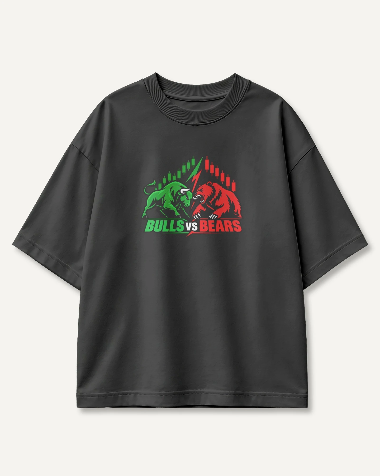 Bulls vs Bears Oversized T-Shirt in Black — front Bulls vs Bears Oversized T-Shirt in Black — front