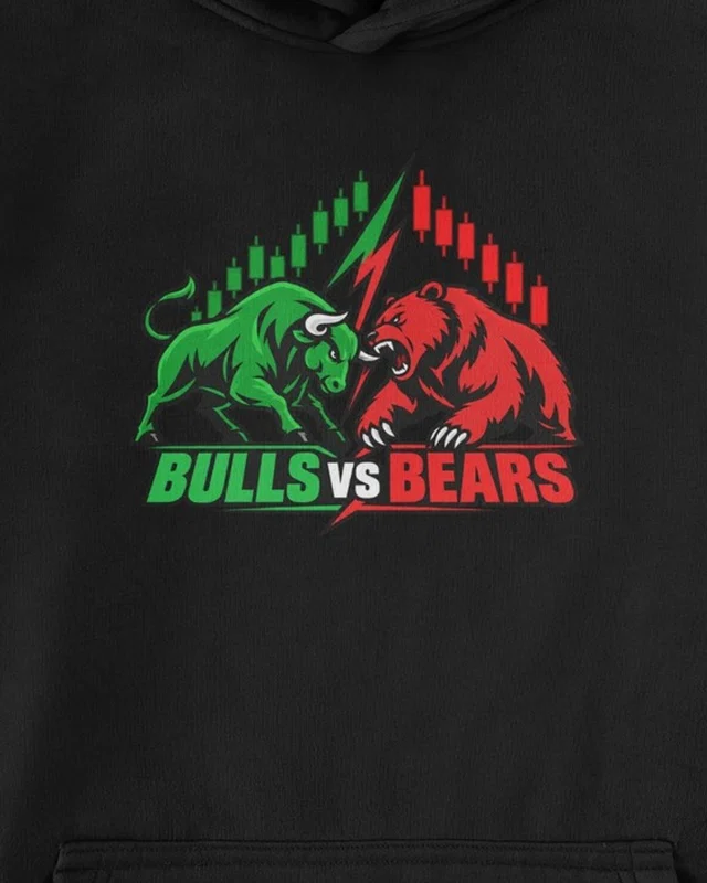 Bulls vs Bears Graphic Hoodie in Black — cropped design detail
