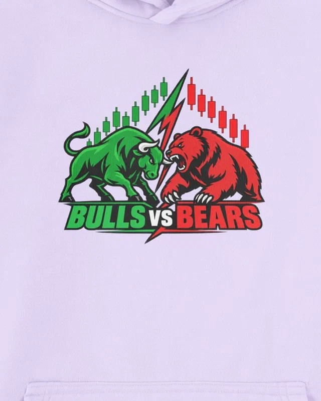 Bulls vs Bears Graphic Hoodie in Lavender — cropped design detail
