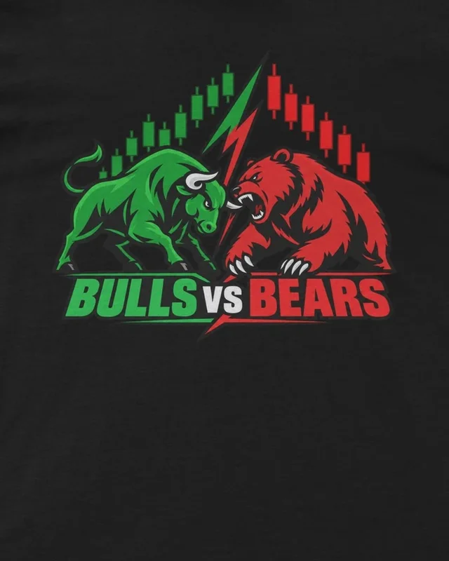 Bulls vs Bears Regular T-Shirt in Black — design detail