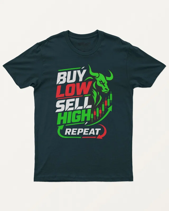 Buy Low Sell High Repeat Regular T-Shirt in Petrol Blue — front