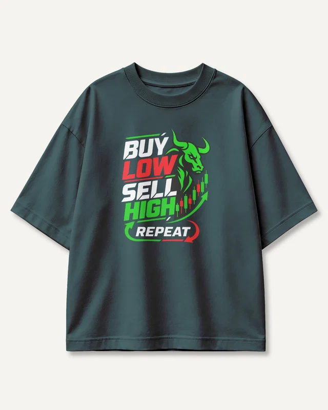 Buy Low Sell High Repeat Oversized T-Shirt in Petrol Blue — front