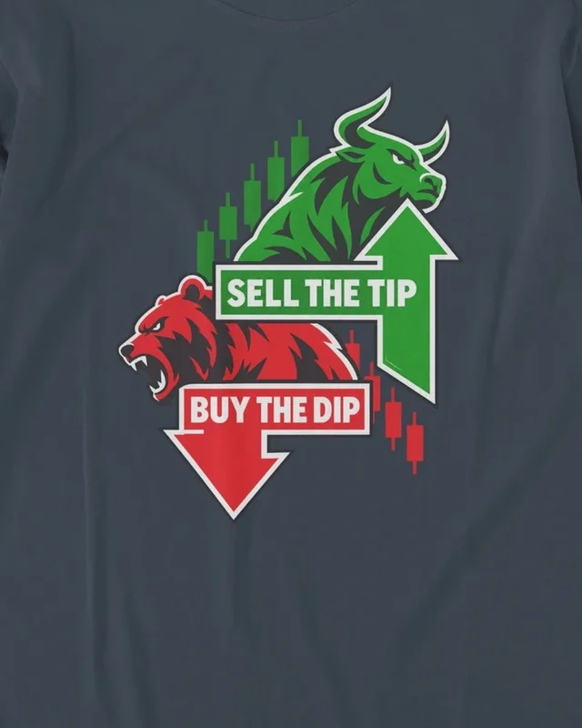 Buy the Dip Sell the Tip Long-Sleeve T-Shirt in Navy Blue — design detail