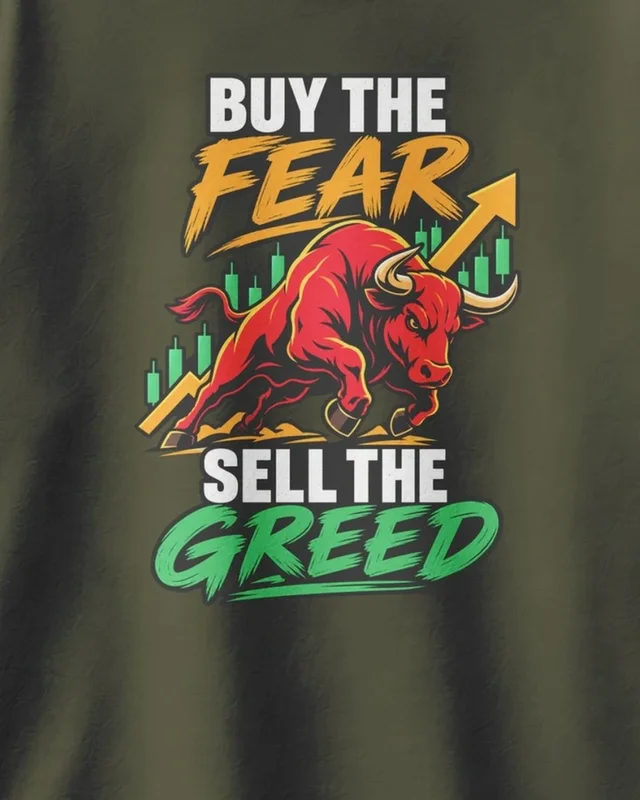 Buy the Fear Sell the Greed Oversized T-Shirt in Olive Green — design detail