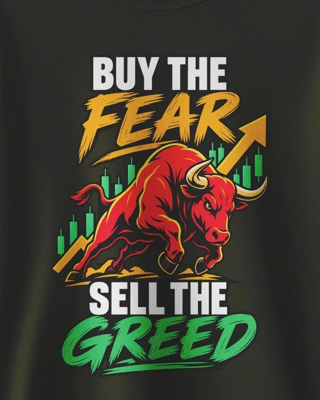 Buy the Fear Sell the Greed Sweatshirt in Olive Green — design detail