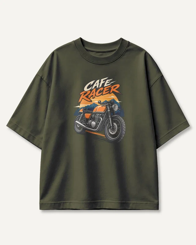Cafe Racer Oversized T-Shirt in Olive Green — front