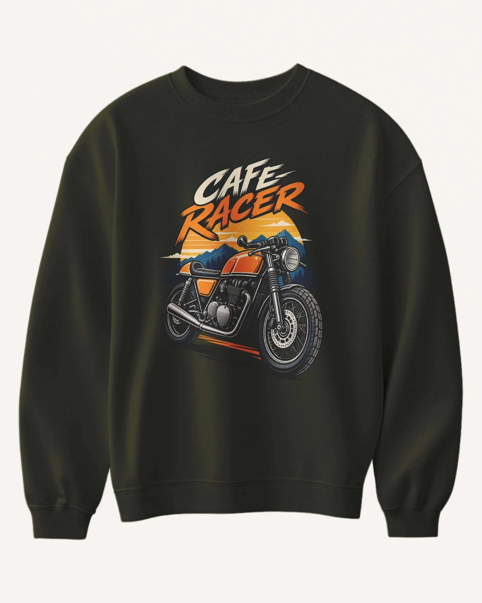 Cafe Racer Sweatshirt in Olive Green — front Cafe Racer Sweatshirt in Olive Green — front
