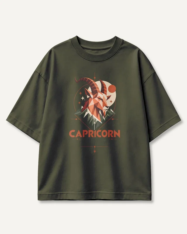 Capricorn Oversized T-Shirt in Olive Green — front