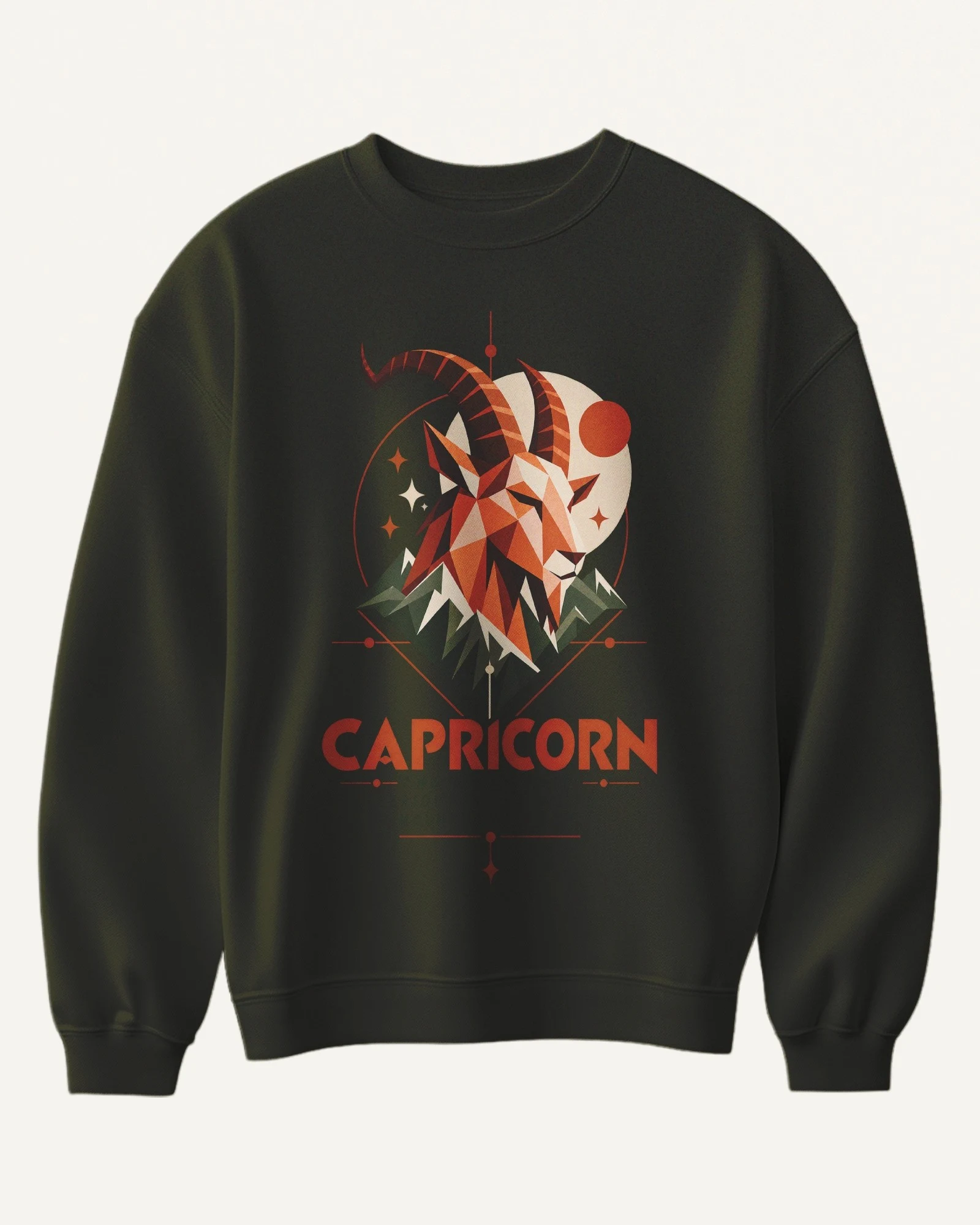 Capricorn Sweatshirt in Olive Green — front Capricorn Sweatshirt in Olive Green — front