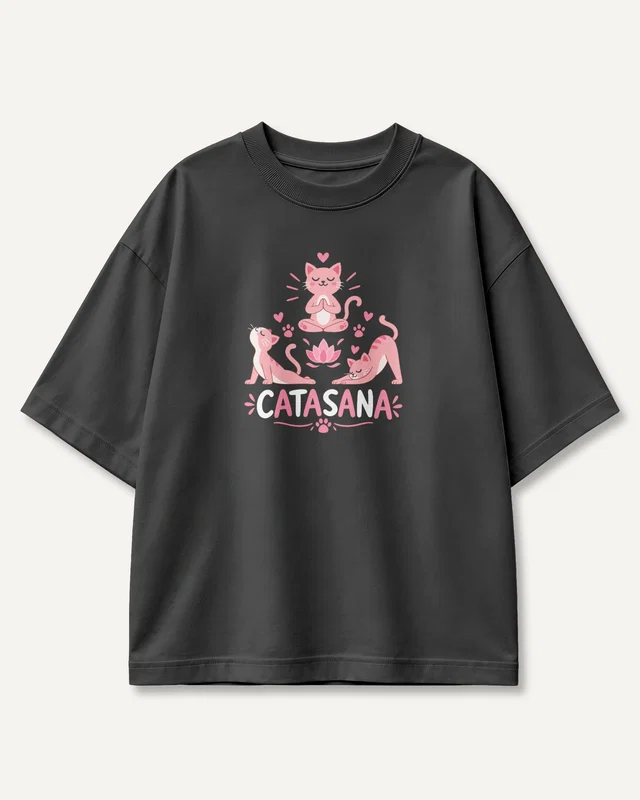Catasana Yoga Oversized T-Shirt in Black — front