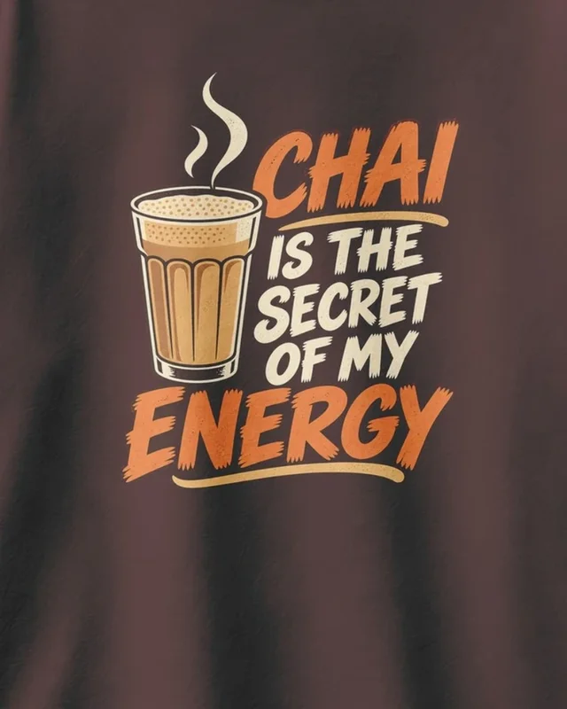 Chai Is the Secret of My Energy Oversized T-Shirt in Maroon — design detail