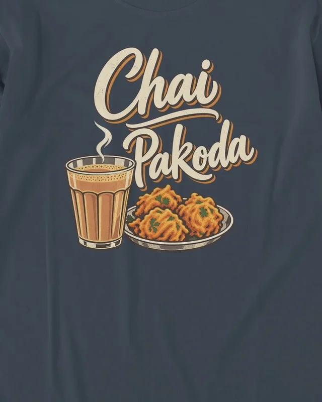 Chai Pakoda Long-Sleeve T-Shirt in Navy Blue — design detail