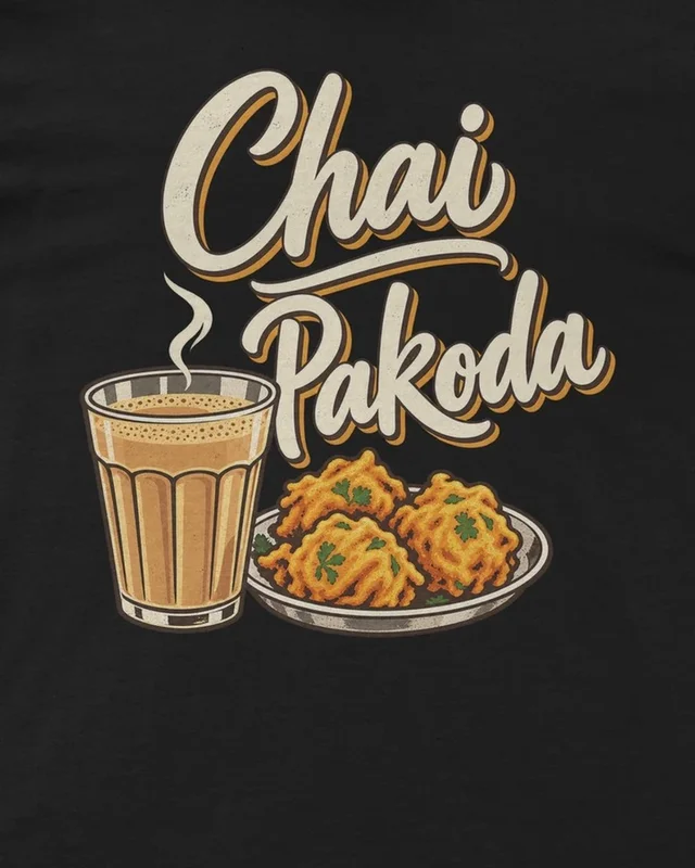 Chai Pakoda Regular T-Shirt in Black — design detail