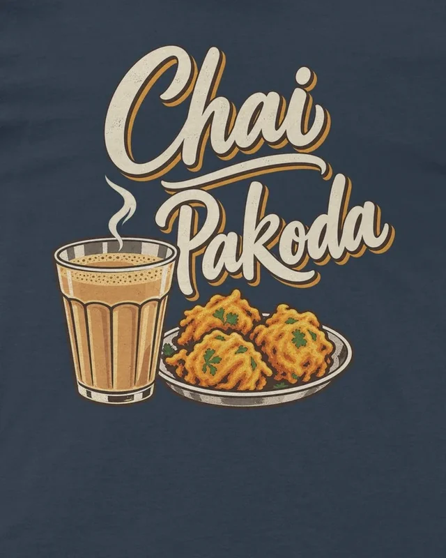 Chai Pakoda Regular T-Shirt in Navy Blue — design detail