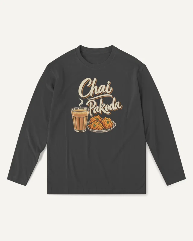 Chai Pakoda Long-Sleeve T-Shirt in Black — front