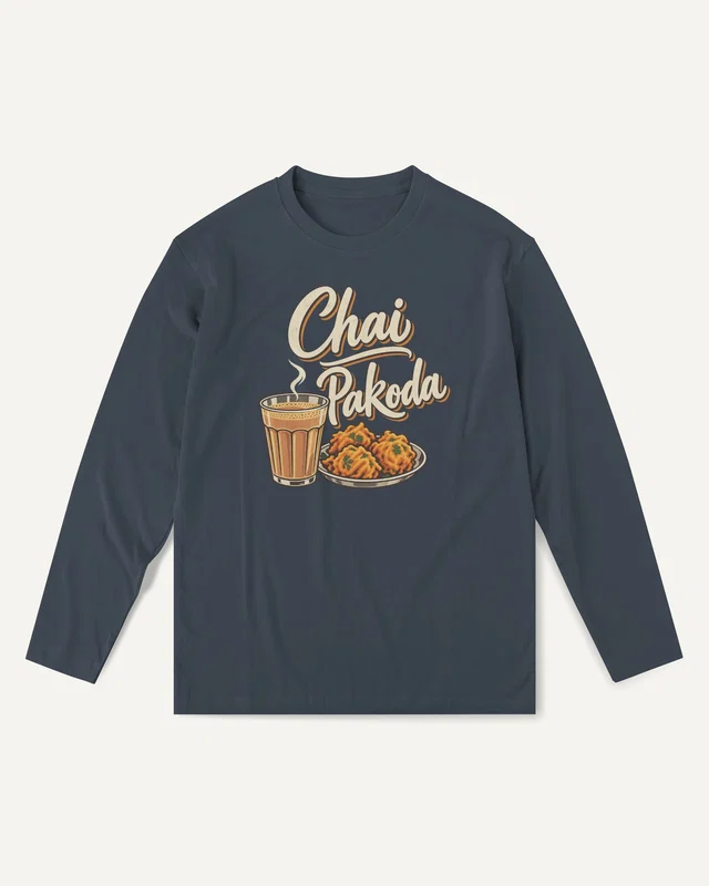 Chai Pakoda Long-Sleeve T-Shirt in Navy Blue — front