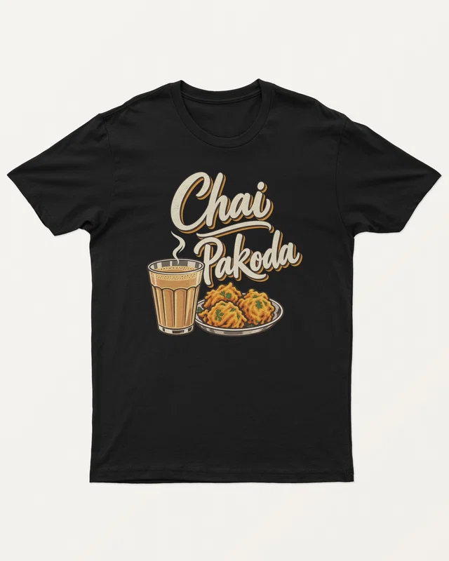 Chai Pakoda Regular T-Shirt in Black — front
