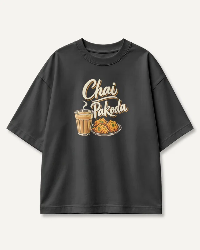 Chai Pakoda Oversized T-Shirt in Black — front