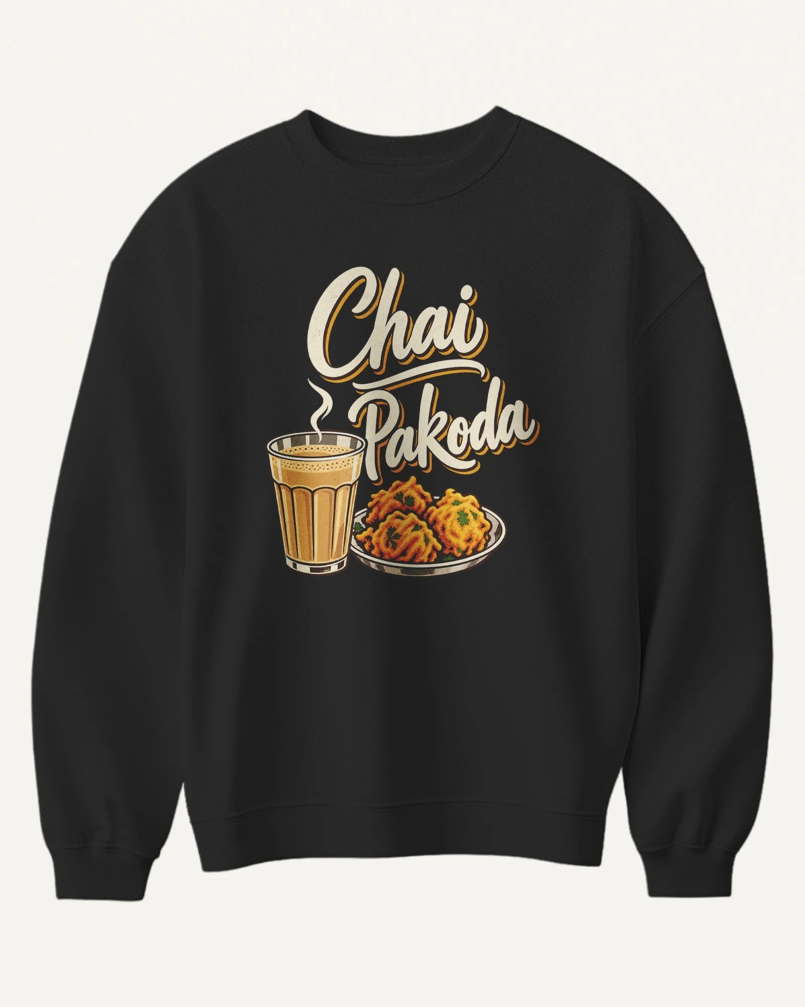 Chai Pakoda Sweatshirt in Black — front Chai Pakoda Sweatshirt in Black — front
