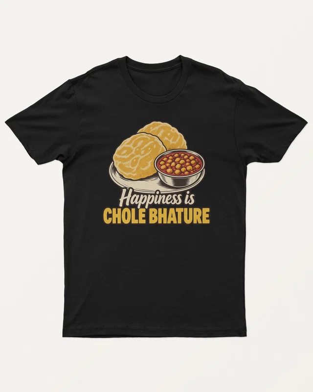 Happiness Is Chole Bhature Regular T-Shirt in Black — front