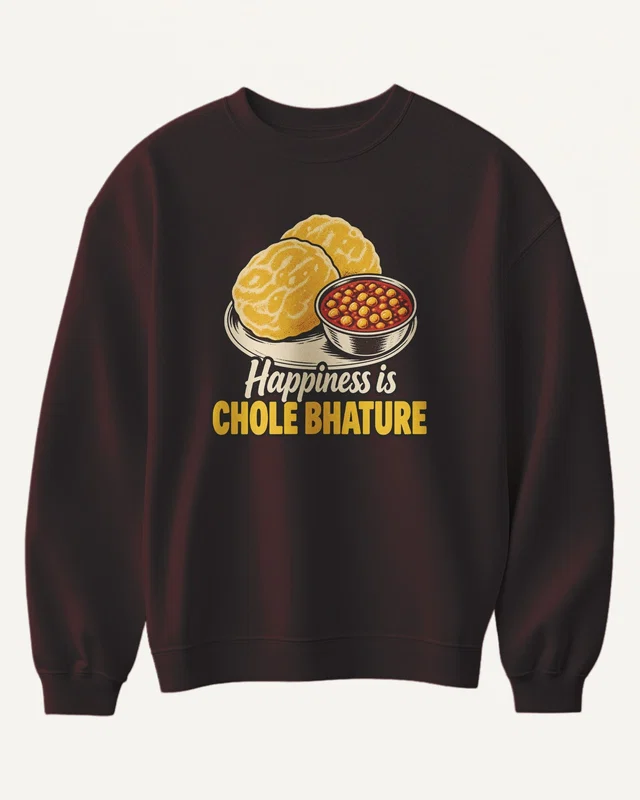 Happiness Is Chole Bhature Sweatshirt in Maroon — front