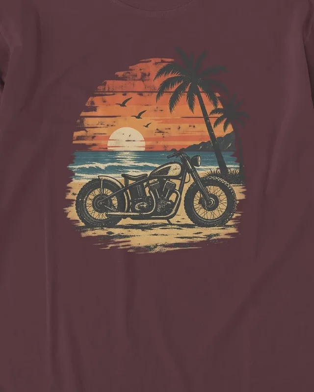 Coastal Motorcycle Long-Sleeve T-Shirt in Maroon — design detail