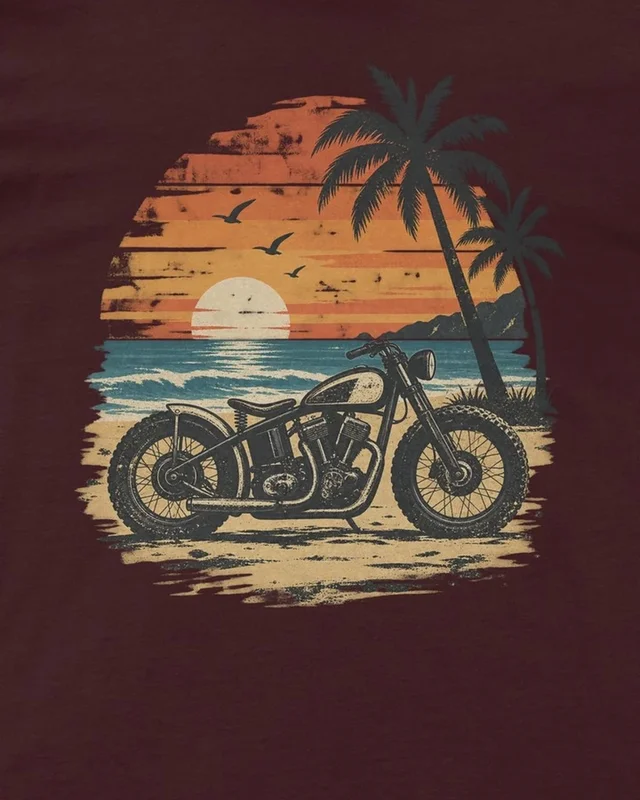 Coastal Motorcycle Regular T-Shirt in Maroon — design detail