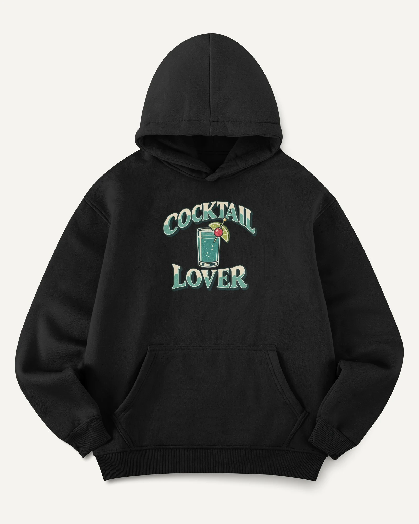 Cocktail Lover Graphic Hoodie in Black — front Cocktail Lover Graphic Hoodie in Black — front