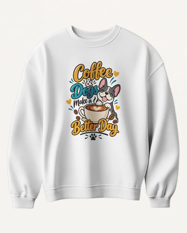 Coffee and Dogs Make a Better Day Sweatshirt in White — front