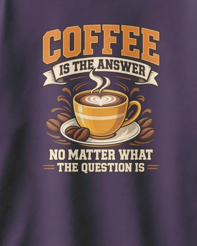 Coffee Is the Answer Oversized T-Shirt in Purple — design detail