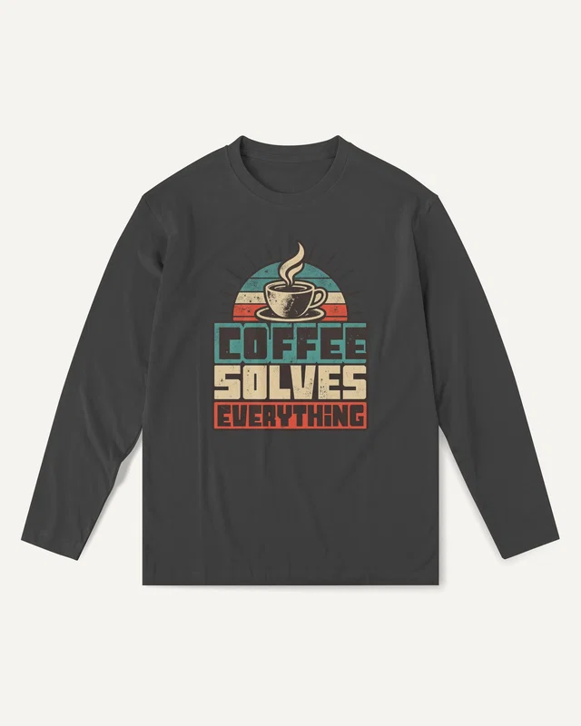 Coffee Solves Everything Long-Sleeve T-Shirt in Black — front