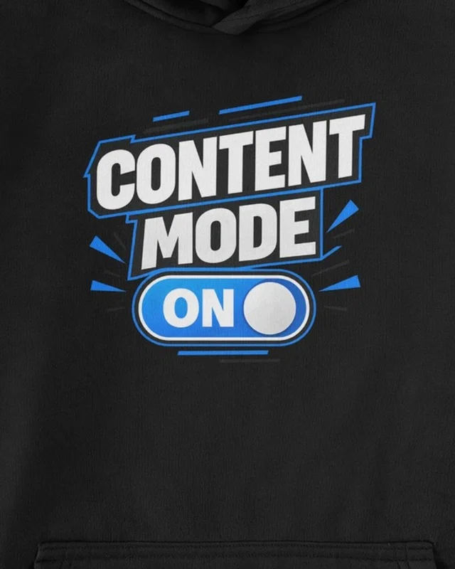 Content Mode On Graphic Hoodie in Black — cropped design detail