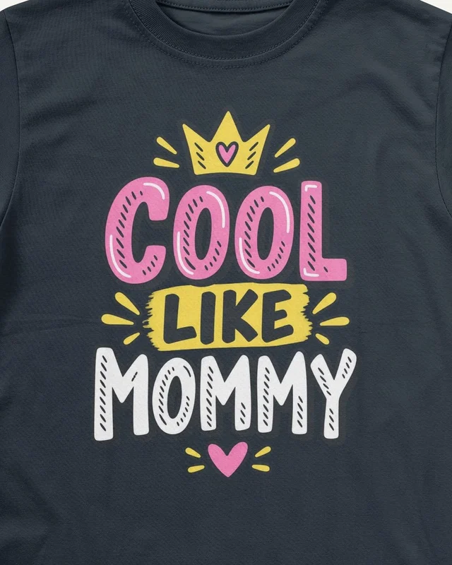 Cool Like Mommy Kids’ T-Shirt in Navy Blue — design detail
