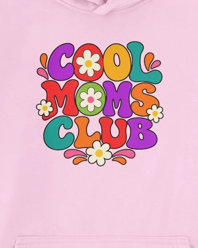 Cool Moms Club Graphic Hoodie in Light Baby Pink — cropped design detail