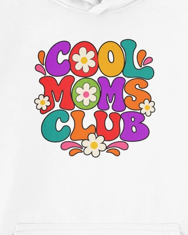 Cool Moms Club Graphic Hoodie in White — cropped design detail
