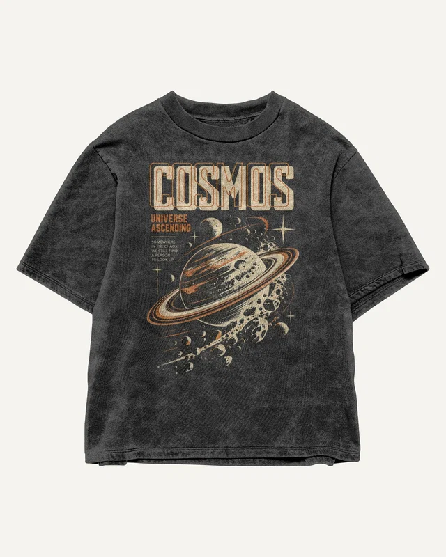 Cosmos Acid-Wash Oversized T-Shirt in Black — front