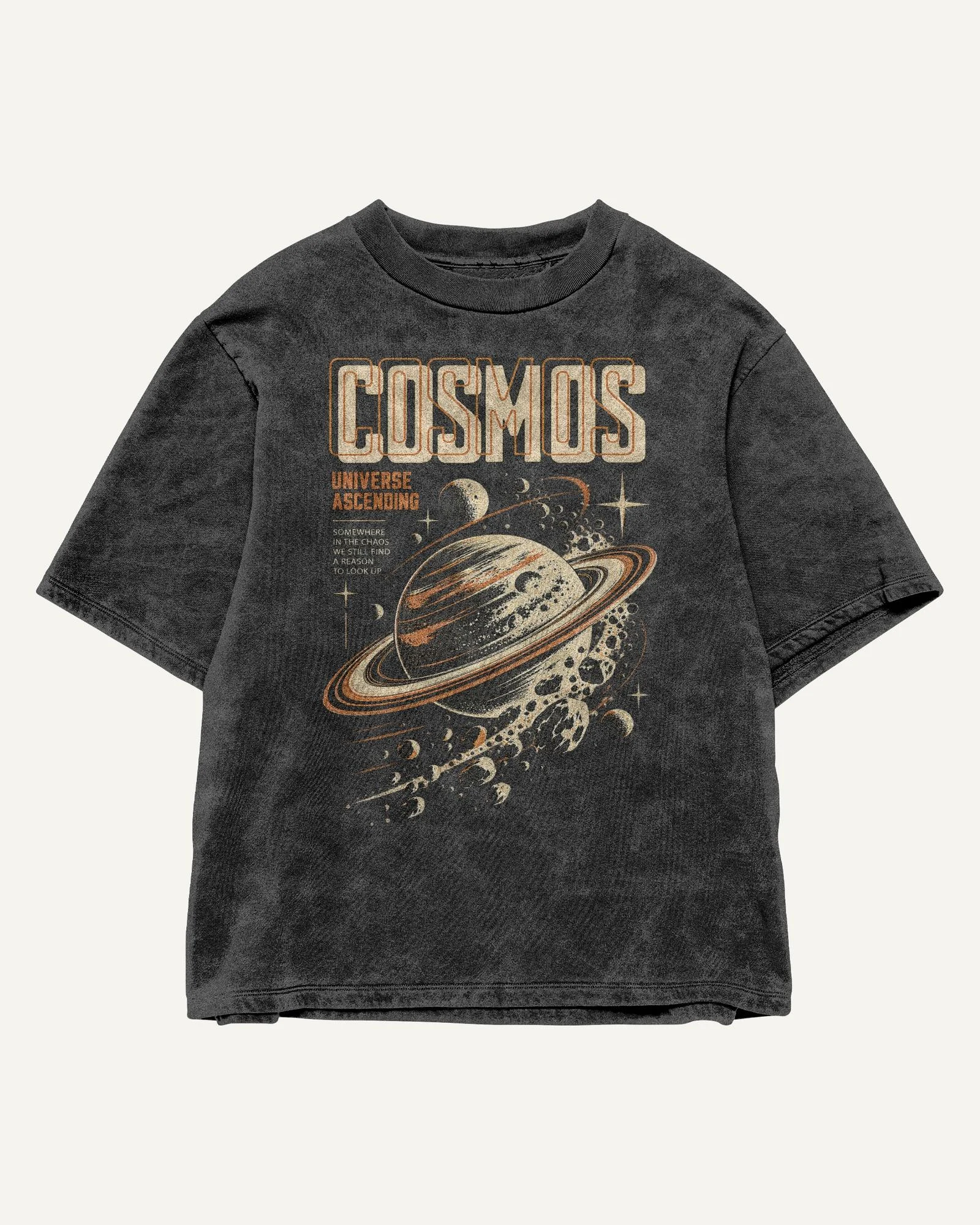 Cosmos Acid-Wash Oversized T-Shirt Black front Cosmos Acid-Wash Oversized T-Shirt in Black — front