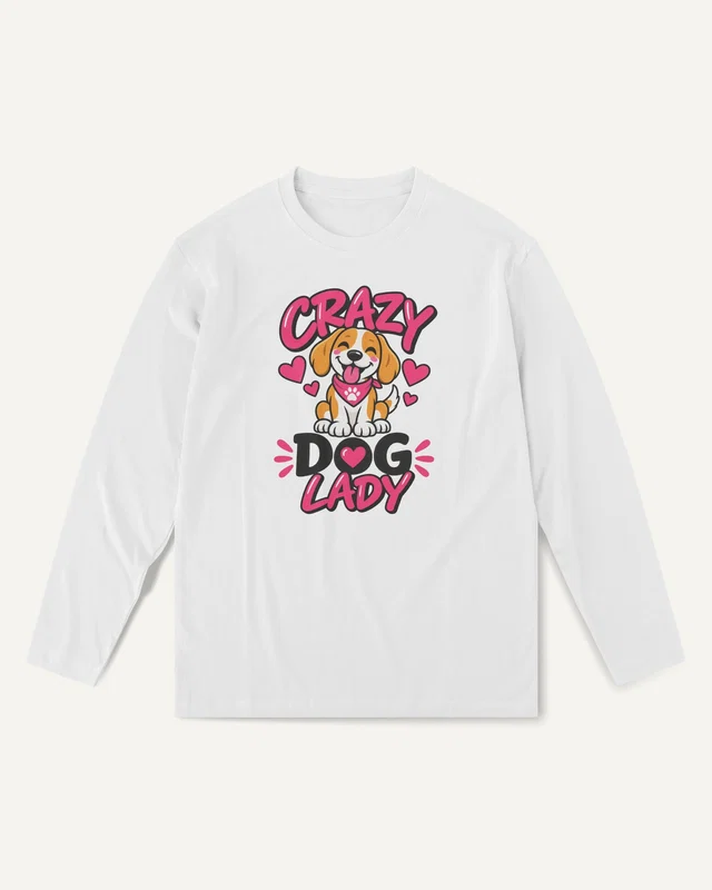 Crazy Dog Lady Long-Sleeve T-Shirt in White — front