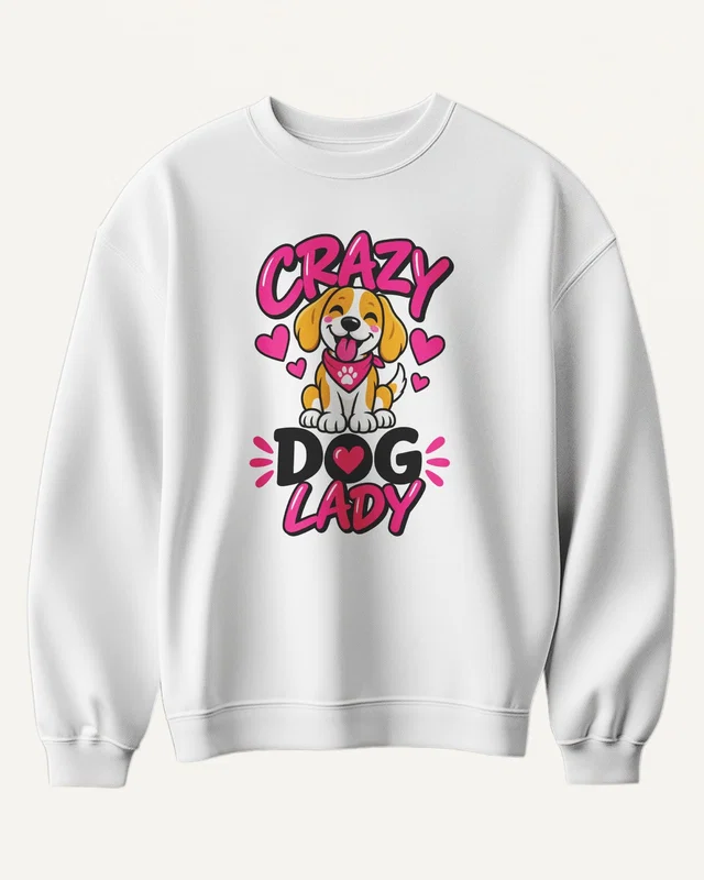 Crazy Dog Lady Sweatshirt in White — front