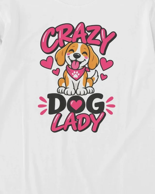 Crazy Dog Lady Long-Sleeve T-Shirt in White — design detail