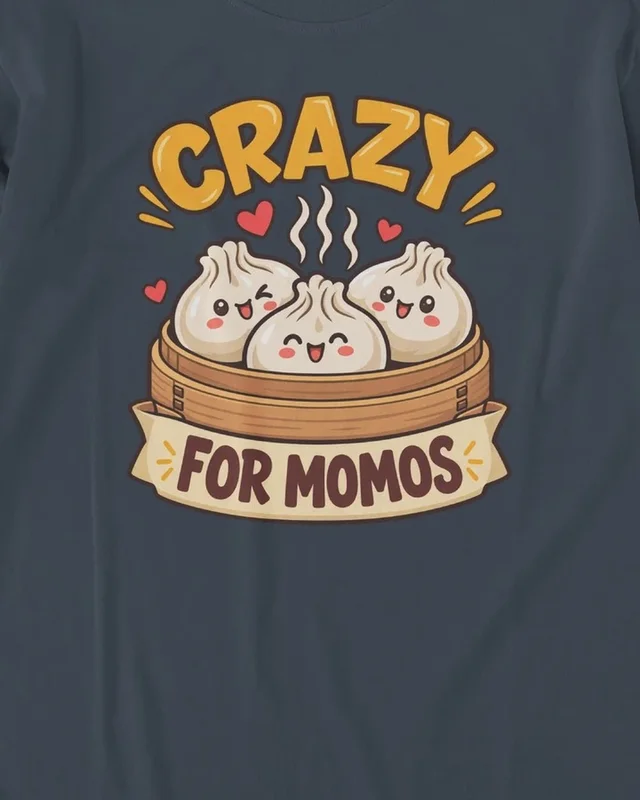 Crazy for Momos Long-Sleeve T-Shirt in Navy Blue — design detail