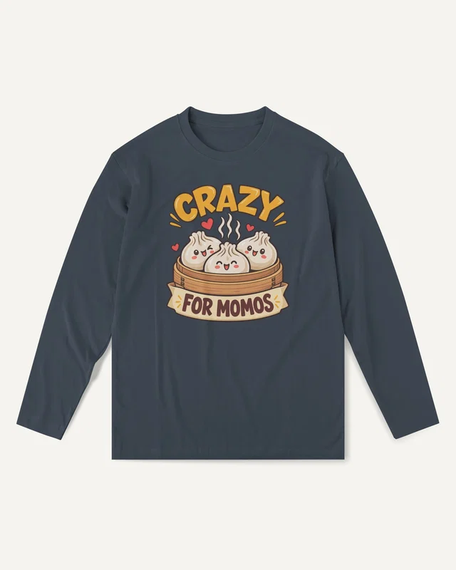 Crazy for Momos Long-Sleeve T-Shirt in Navy Blue — front